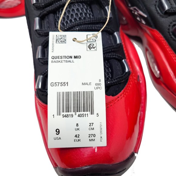 Reebok Question Mid Red Black Street Sleigh G57551 Iverson BRED Christmas Holida - Picture 10 of 13